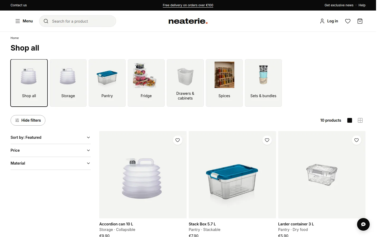 Category page with filters and the product grid