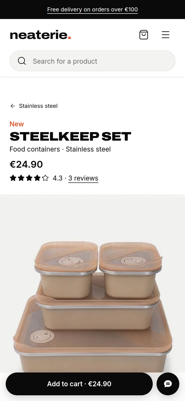 A product page on a phone